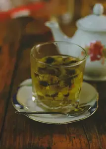 chamomile tea in glass tea cup