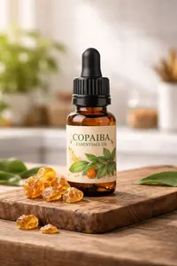 bottle of copaiba essential oil with resin