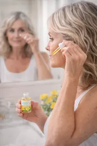 Evening Primrose oil being appied to skin for menopause support