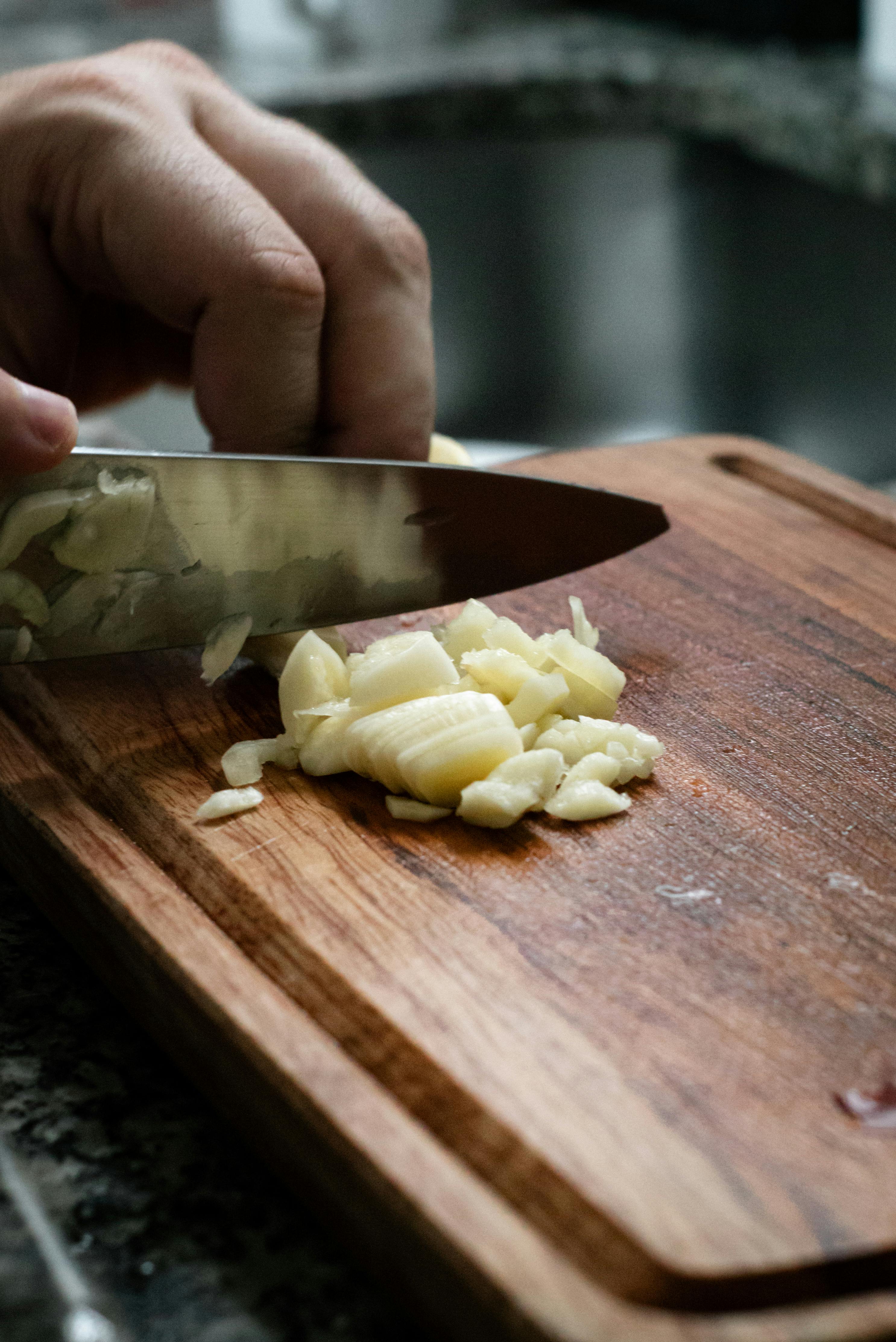 chopping garlic
