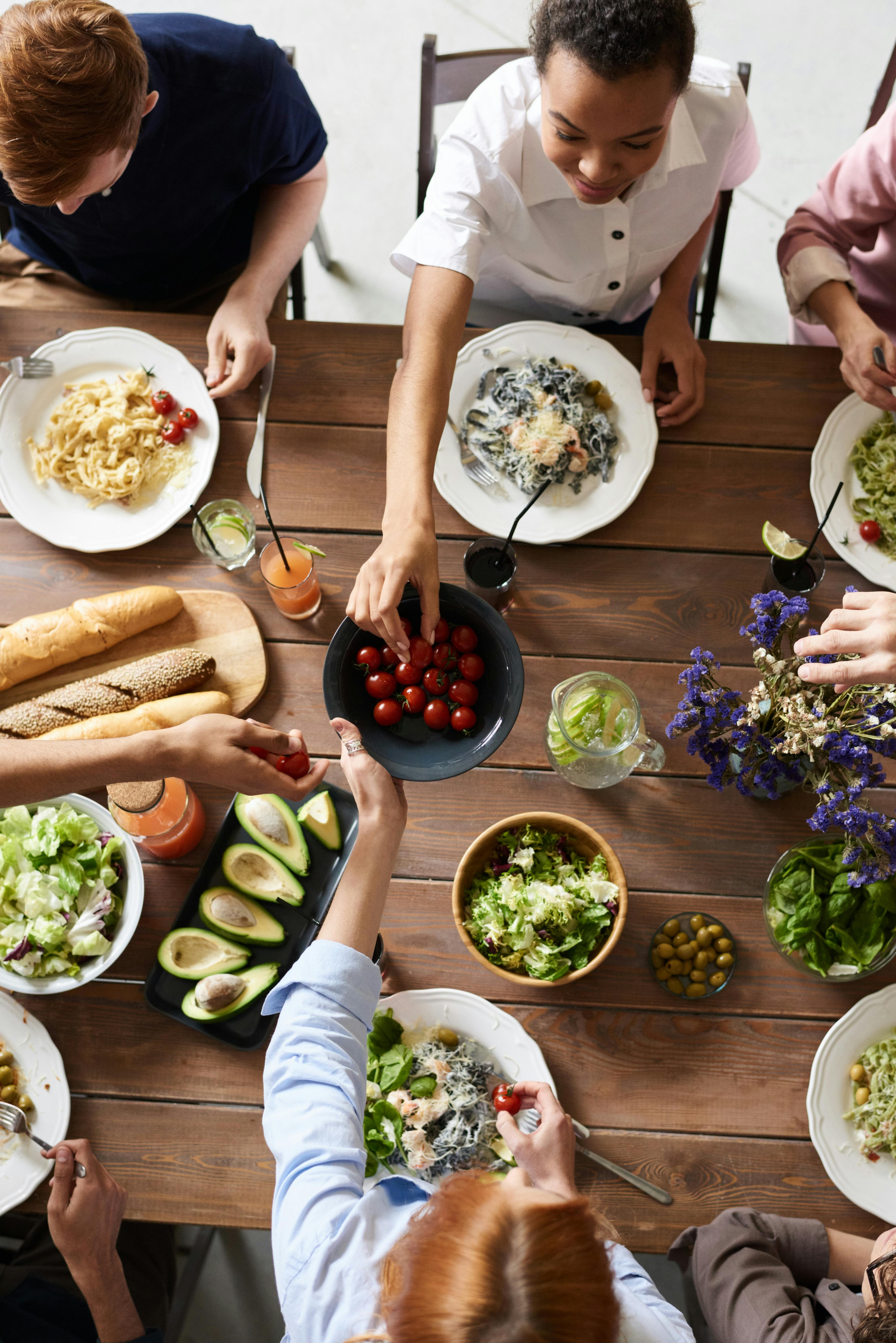 overhead view of people eating antioxidant rich foods
