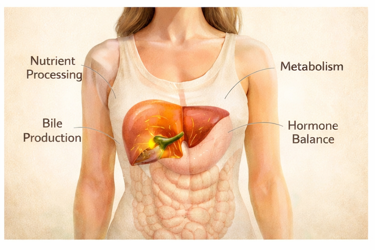 liver cleanse benefits and liver functions in the human body illustration