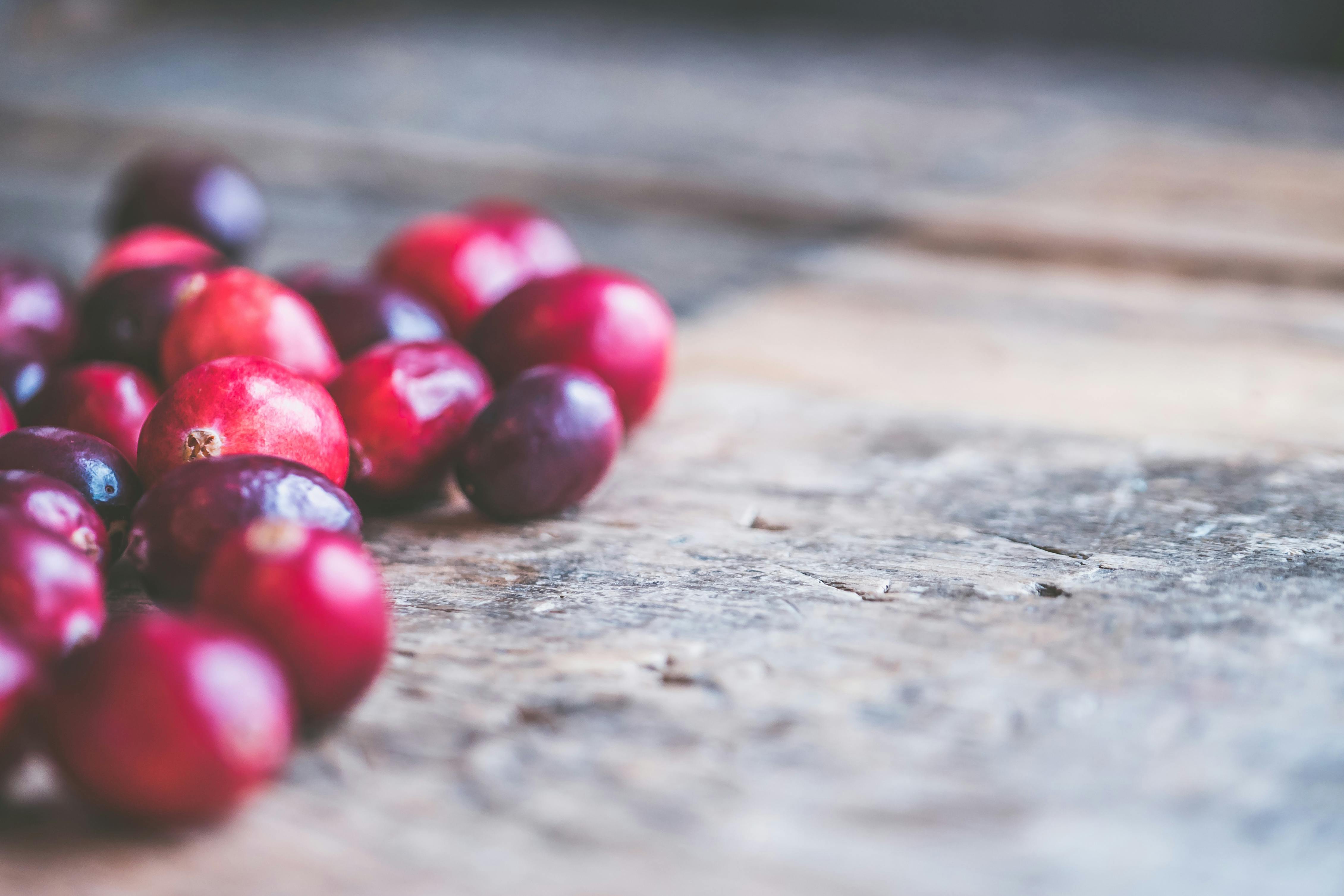 loose cranberries on table