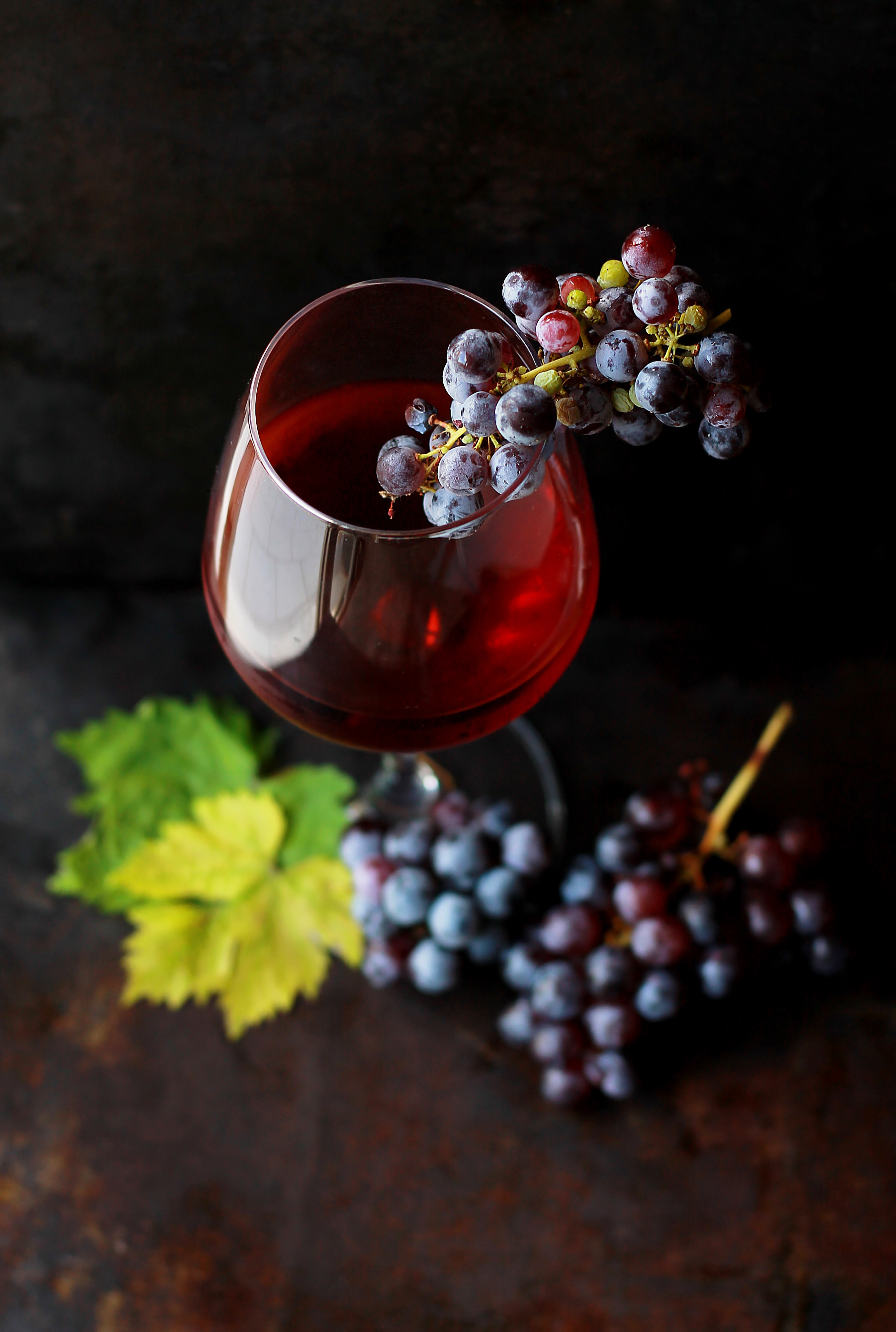 red wine with grapes