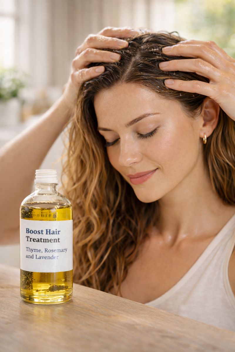 lady massaging hair treatment oil into scalp